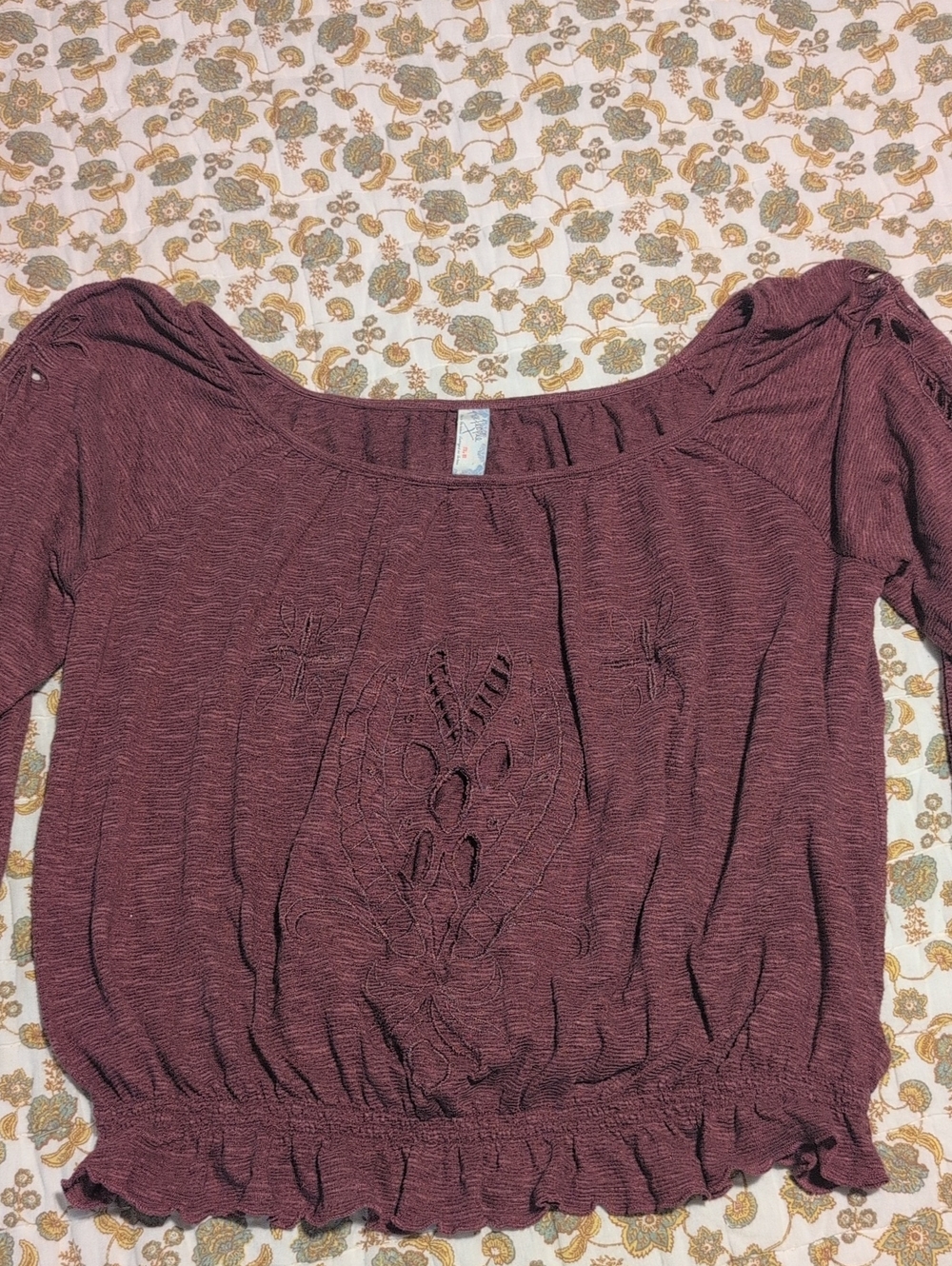 Vintage  Free People Mauve Crochet-Detail Peasant Blouse